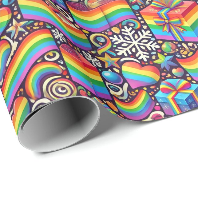 Vibrant Rainbow Pride Christmas Wrapping Paper (Roll Corner)