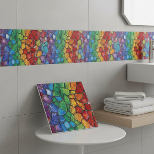Vibrant Rainbow Pride Glass Mosaic Ceramic Tile