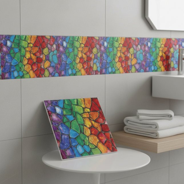 Vibrant Rainbow Pride Glass Mosaic Ceramic Tile (Creator Uploaded)