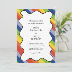 Vibrant Rainbow Squiggle Frame Modern Wedding Invitation