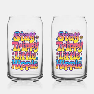 Vibrant Rainbow Stay Trippy Hippie Quote Can Glass