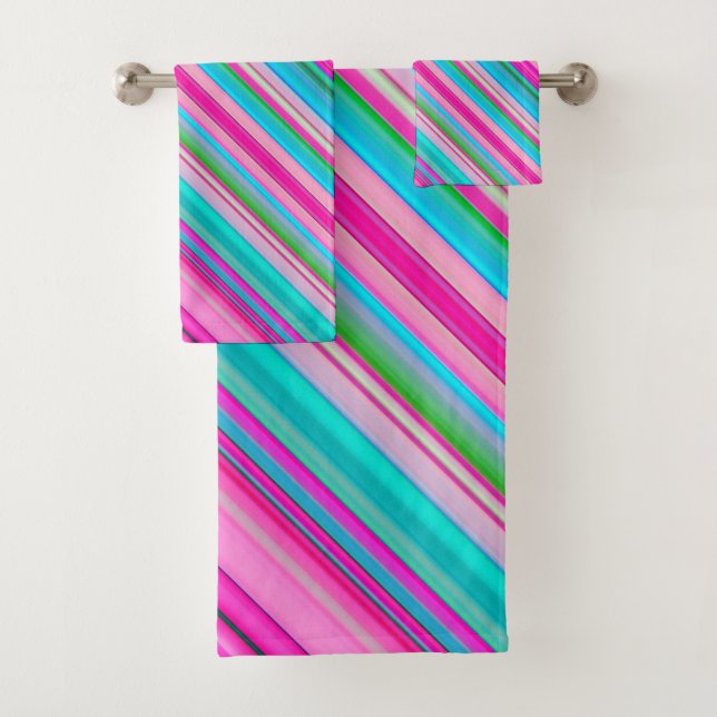 Vibrant Rainbow Stripe Pattern Design Bath Towel Set (Insitu)