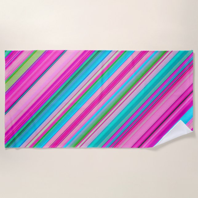 Vibrant Rainbow Stripe Pattern Design Beach Towel (Front)