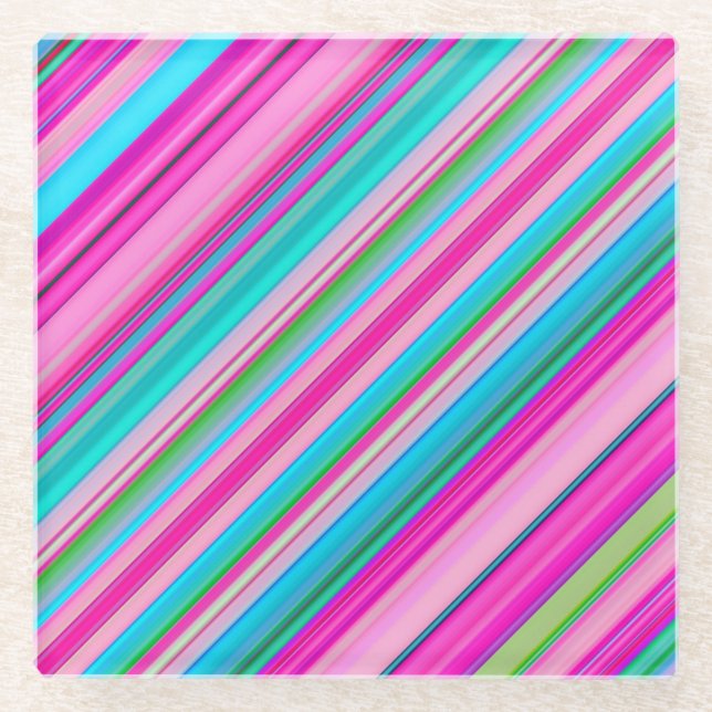 Vibrant Rainbow Stripe Pattern Design Glass Coaster (Front)