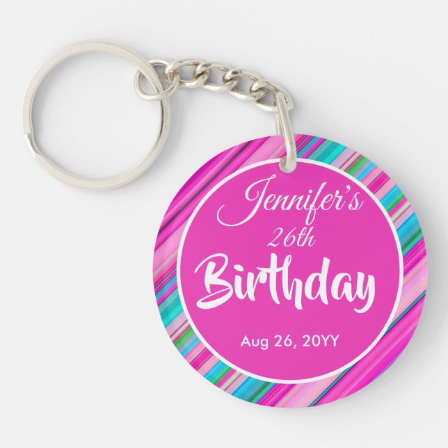 Vibrant Rainbow Stripe Pattern Design Key Ring (Front)