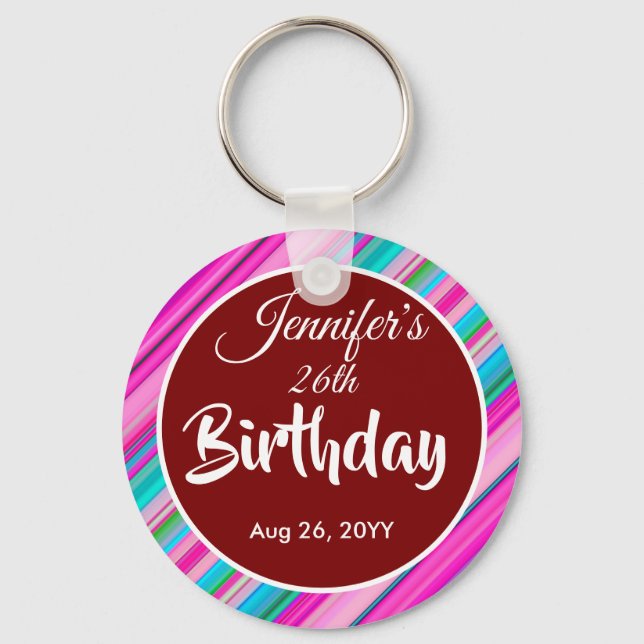 Vibrant Rainbow Stripe Pattern Design Key Ring (Front)