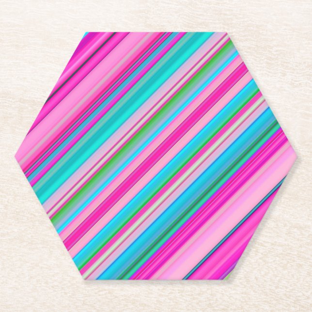 Vibrant Rainbow Stripe Pattern Design Paper Coaster (Front)