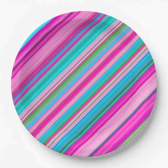 Vibrant Rainbow Stripe Pattern Design Paper Plate (Front)