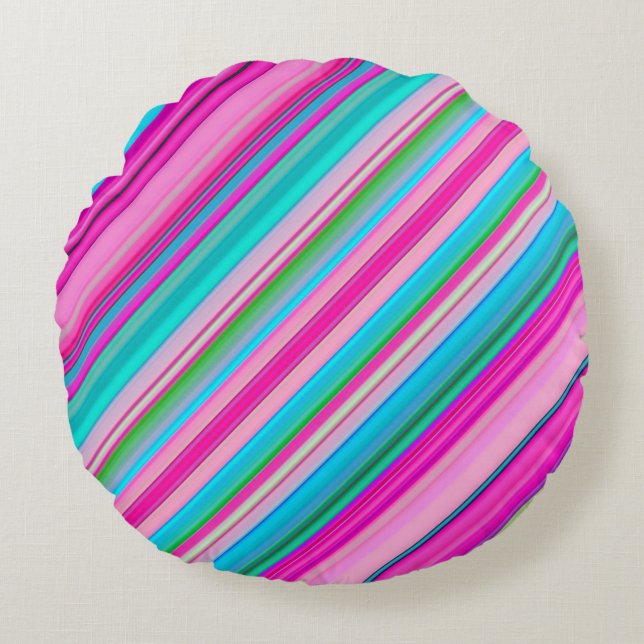 Vibrant Rainbow Stripe Pattern Design Round Cushion (Front)
