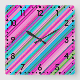 Vibrant Rainbow Stripe Pattern Design Square Wall Clock
