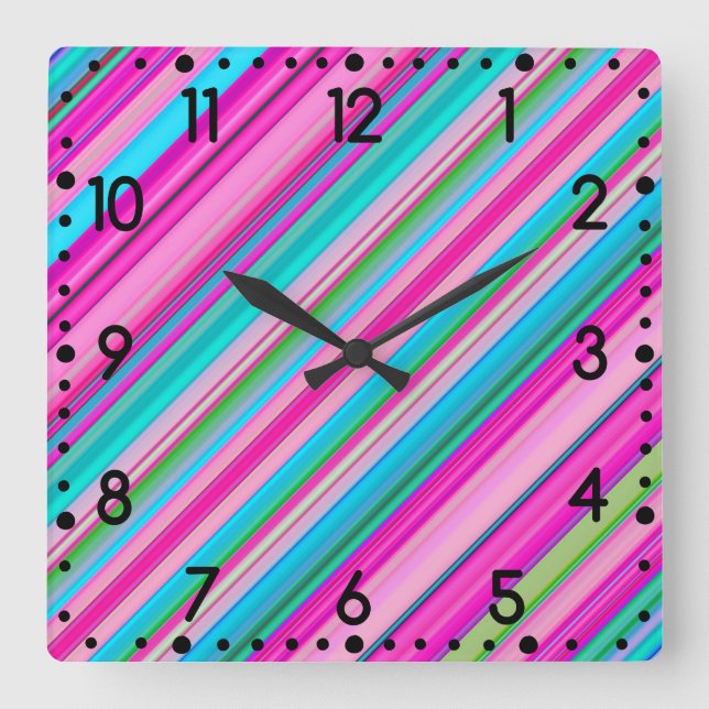 Vibrant Rainbow Stripe Pattern Design Square Wall Clock (Front)