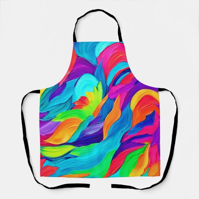 Vibrant Rainbow Swirls Abstract Art Apron (Front)