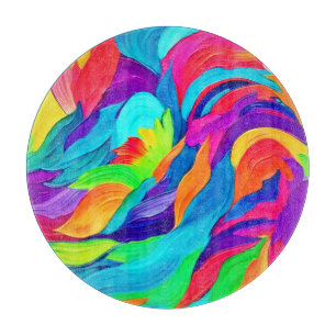 Vibrant Rainbow Swirls Abstract Art Cutting Board