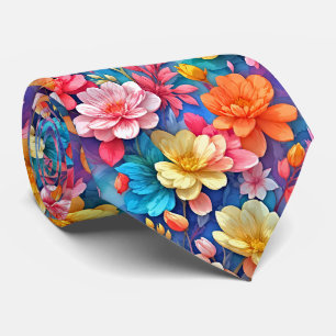Vibrant Rainbow Watercolor Floral Pattern Tie