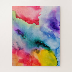 Vibrant Rainbow Watercolor Pattern Jigsaw Puzzle
