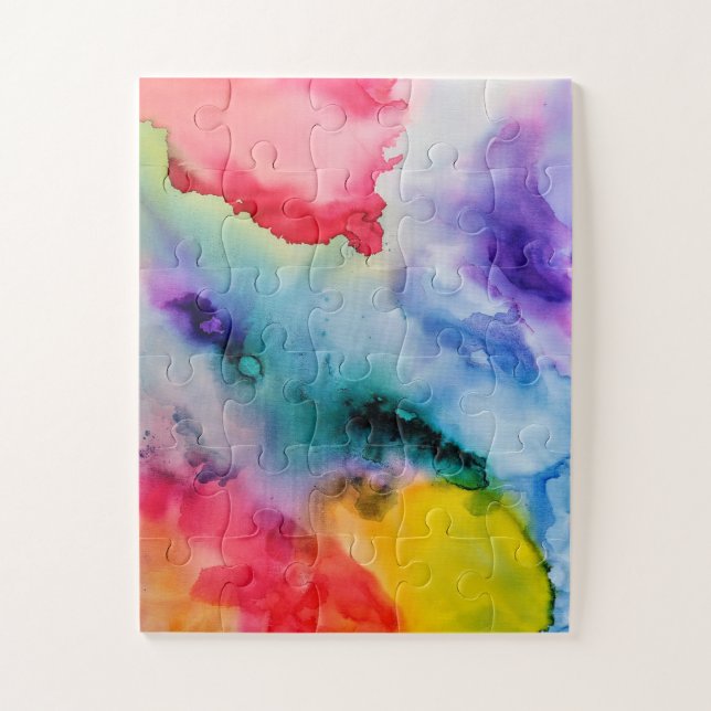 Vibrant Rainbow Watercolor Pattern Jigsaw Puzzle (Vertical)