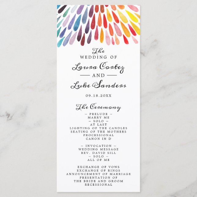 Vibrant Rainbow Wedding Program (Front)