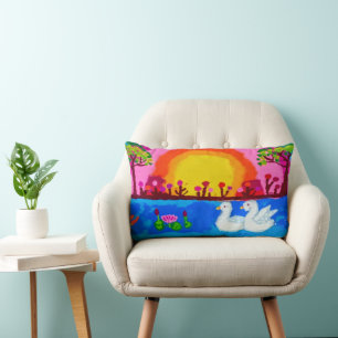 Vibrant Rangoli Swan Landscape Pillow