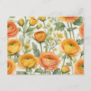 Vibrant Ranunculus Watercolor Pattern in Yellow  Postcard