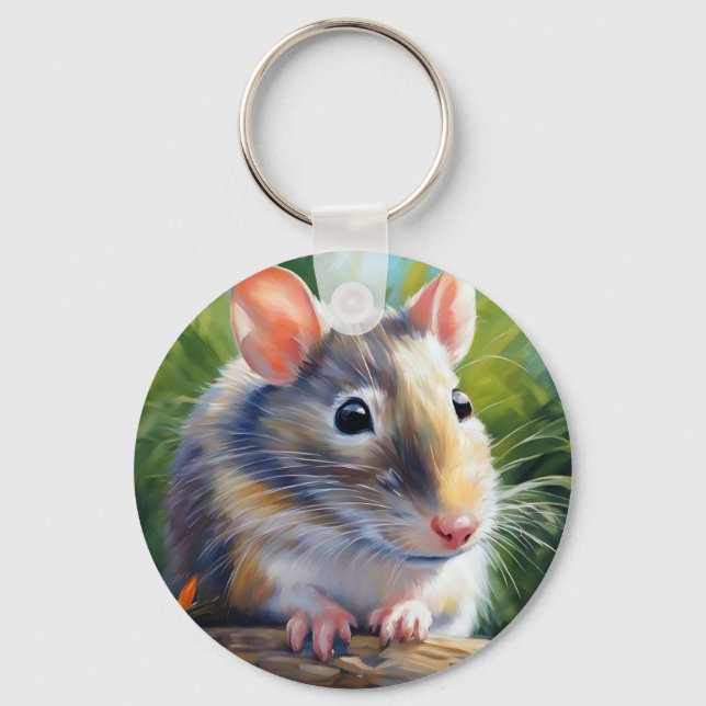 Vibrant Rat Portrait in Impressionism Key Ring (Front)