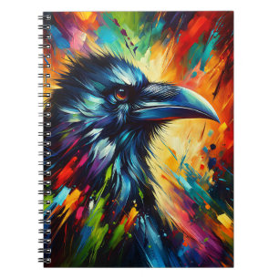Vibrant Raven Burst – Abstract Colourful Bird Art  Notebook