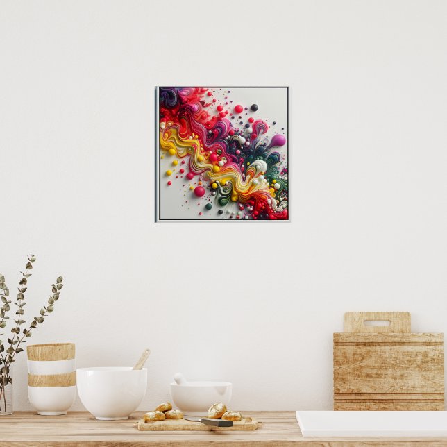 Vibrant Rectangular Abstract Acrylic Fluid Art  Poster (Kitchen)
