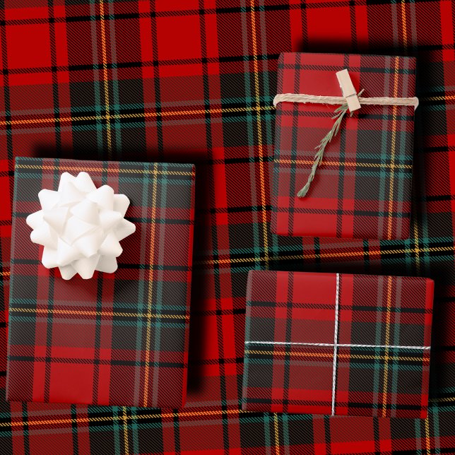 Vibrant Red and Black Scottish Tartan Plaid Wrapping Paper Sheet (Creator Uploaded)