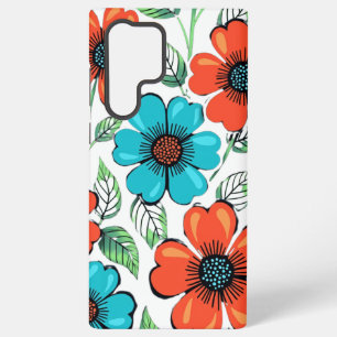 Vibrant Red and Blue Floral Bloom Botanical Art Samsung Galaxy Case