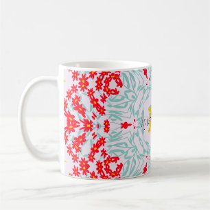 Vibrant Red and Blue Floral Geometric Design Coffee Mug
