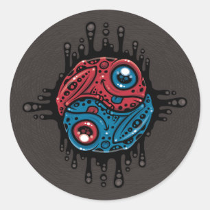 Vibrant Red and Blue Poison Dart Frog Yin Yang Classic Round Sticker