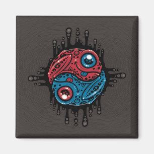 Vibrant Red and Blue Poison Dart Frog Yin Yang Magnet