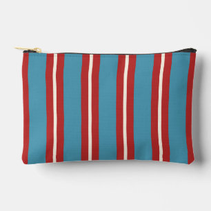 Vibrant Red and Blue Striped Pattern Modern Design Accessory Pouch