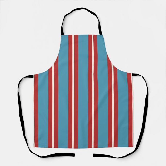 Vibrant Red and Blue Striped Pattern Modern Design Apron (Front)