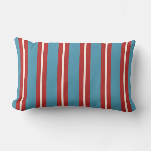 Vibrant Red and Blue Striped Pattern Modern Design Lumbar Cushion (Front)