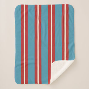 Vibrant Red and Blue Striped Pattern Modern Design Sherpa Blanket