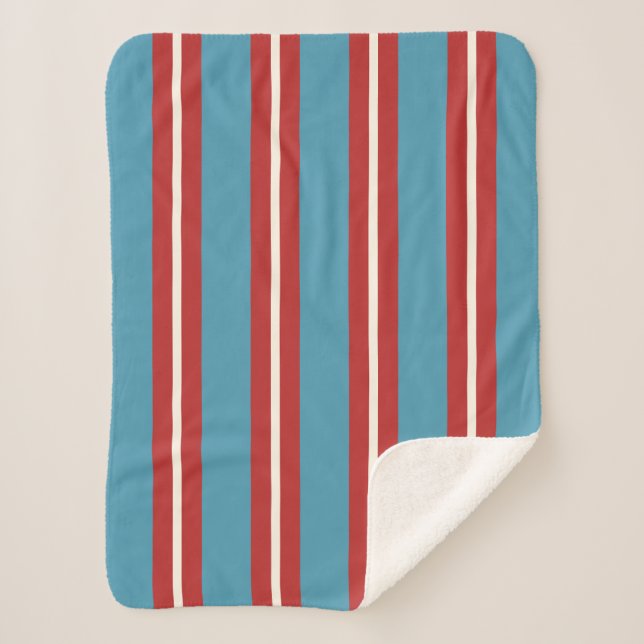 Vibrant Red and Blue Striped Pattern Modern Design Sherpa Blanket (Front)