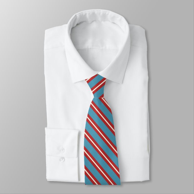 Vibrant Red and Blue Striped Pattern Modern Design Tie (Tied)