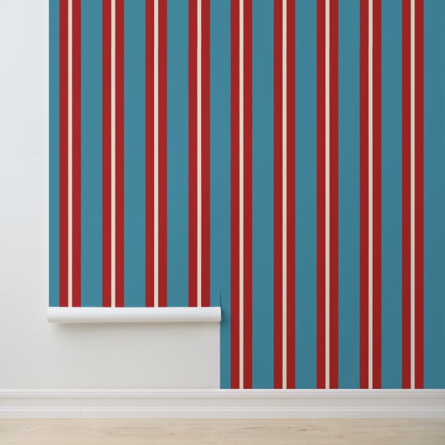 Vibrant Red and Blue Striped Pattern Modern Design Wallpaper (Application)