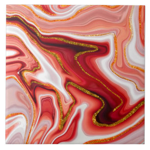 Vibrant Red and Gold Abstract Art Ceramic Tile