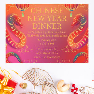 Vibrant Red and Gold Snake Chinese New Year Invitation