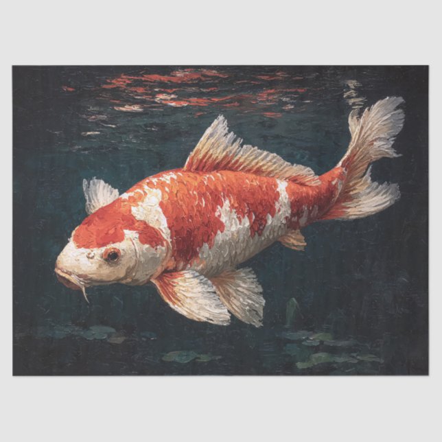 Vibrant Red and White Koi Fish Decoupage Tissue Paper (Front)