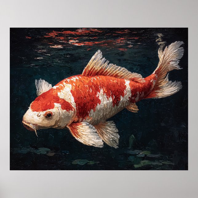 Vibrant Red and White Koi Fish Poster (Front)