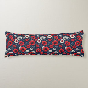 Vibrant Red and White Poppy Flowers Body Cushion