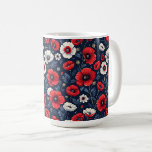 Vibrant Red and White Poppy Flowers Coffee Mug