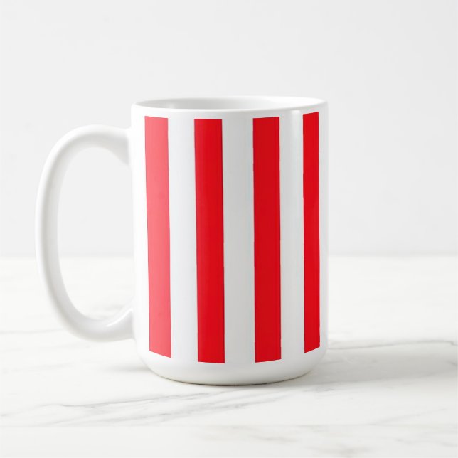 Vibrant Red and White Striped Pattern Coffee Mug (Left)