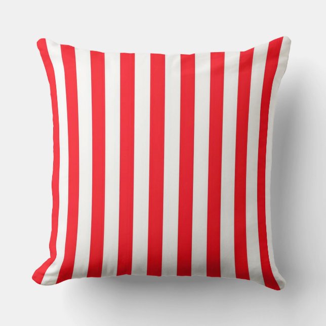 Vibrant Red and White Striped Pattern Cushion (Front)