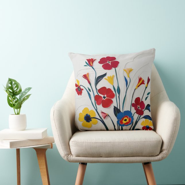 Vibrant Red and Yellow Floral Art Cushion (Chair)