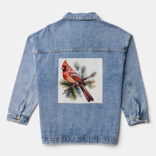 Vibrant Red Berries with Lush Green Leaves Denim Jacket