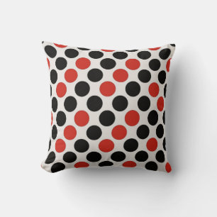 Vibrant Red Black Polka Dot Pattern Design Cushion