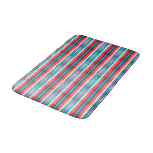 Vibrant red, blue and pink stripes M-size pattern Bath Mat